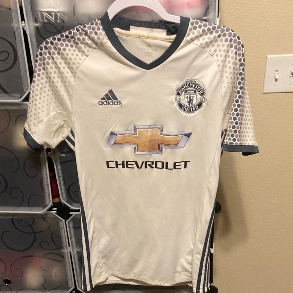 2016-2017 Paul Pogba Adidas Manchester United White and Gray Jersey